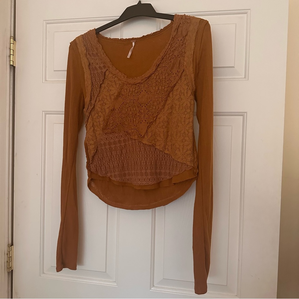 Free People Rust Long Sleeve Blouse